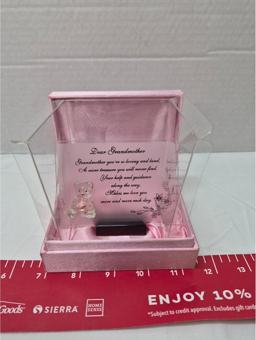Vtg Dear Grandmother Glass Keepsake with Pink Rose and Gift Box J109